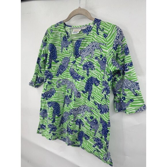 Gretchen Scott Dress Kids 8/10 Green Tiger Print Tunic Spring Easter Preppy - Picture 6 of 7